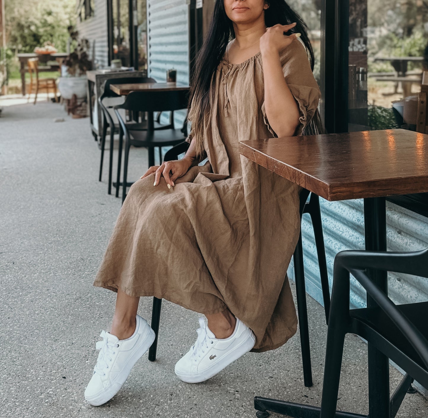 Ophelia Linen Midi Dress ~ NUTBROWN