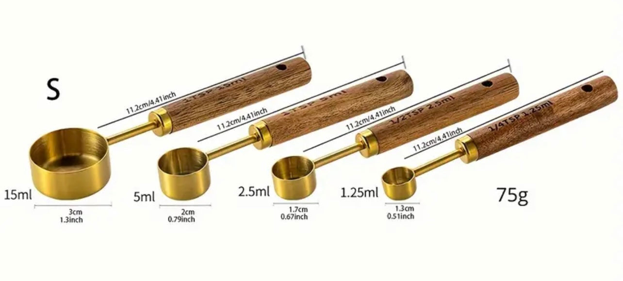 Wooden & stainless steel measuring spoons set