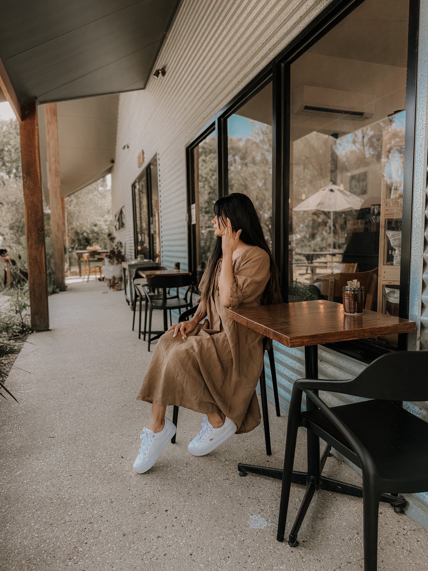 Ophelia Linen Midi Dress ~ NUTBROWN