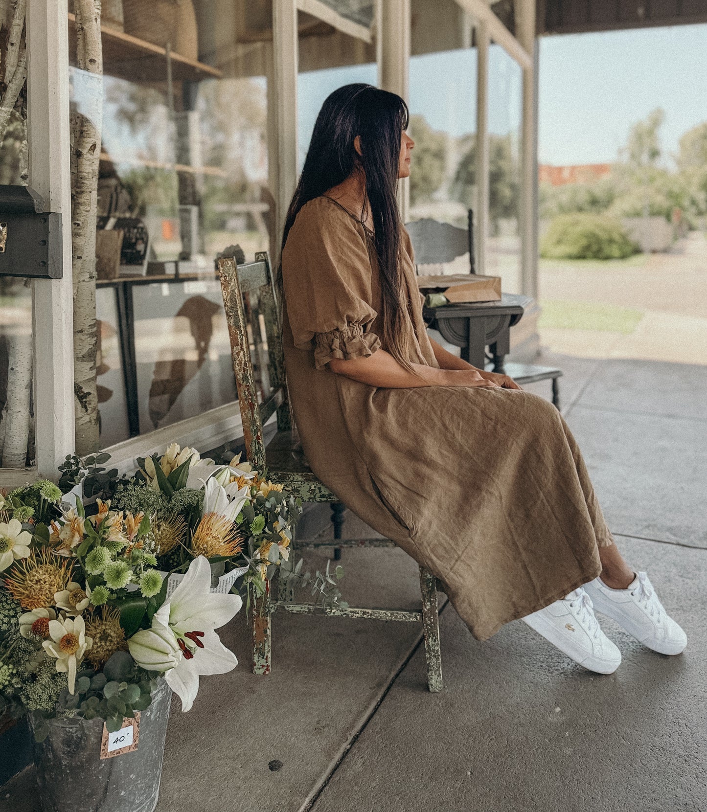 Ophelia Linen Midi Dress ~ NUTBROWN