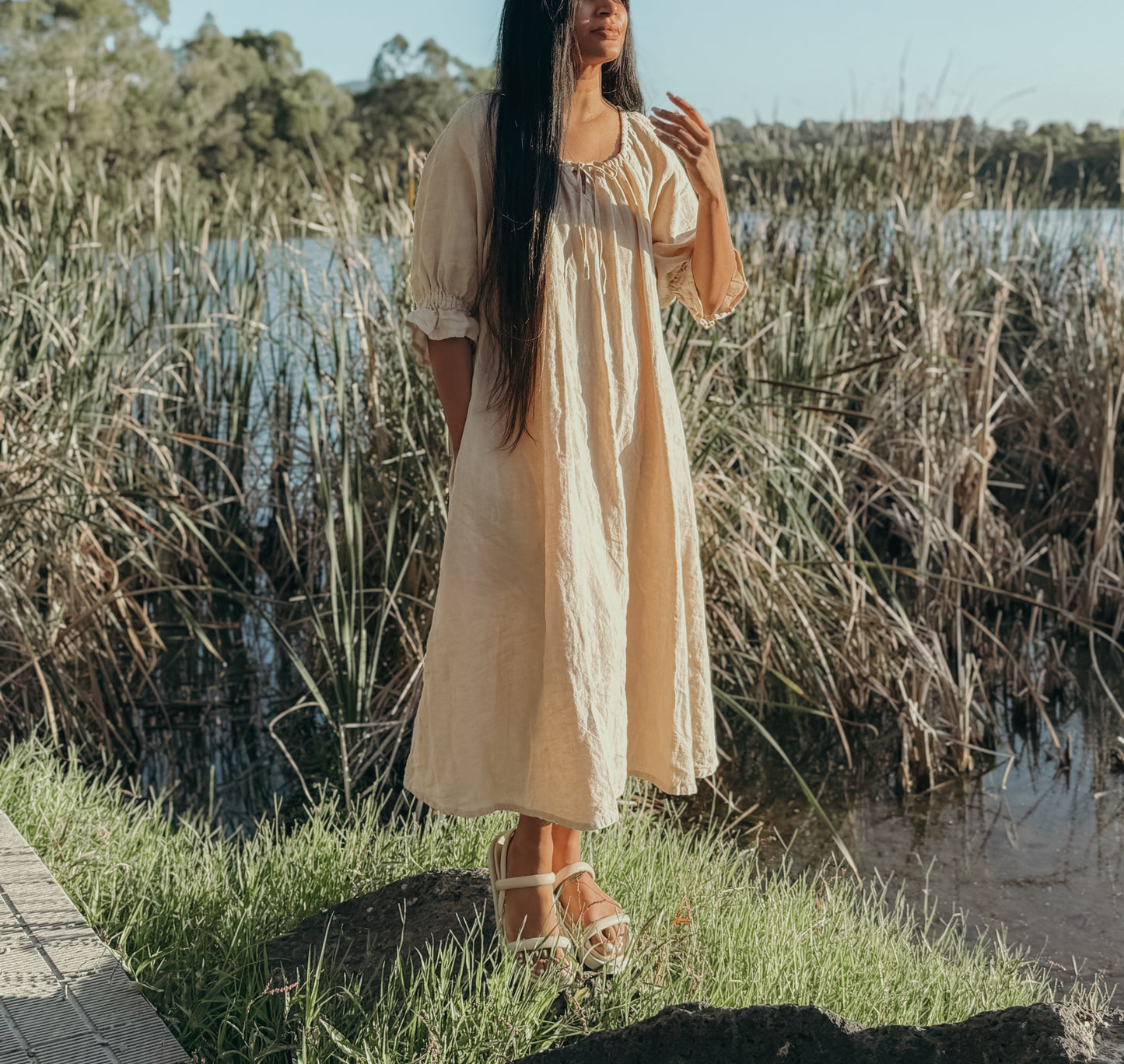 Ophelia Linen Midi dress ~ SAND
