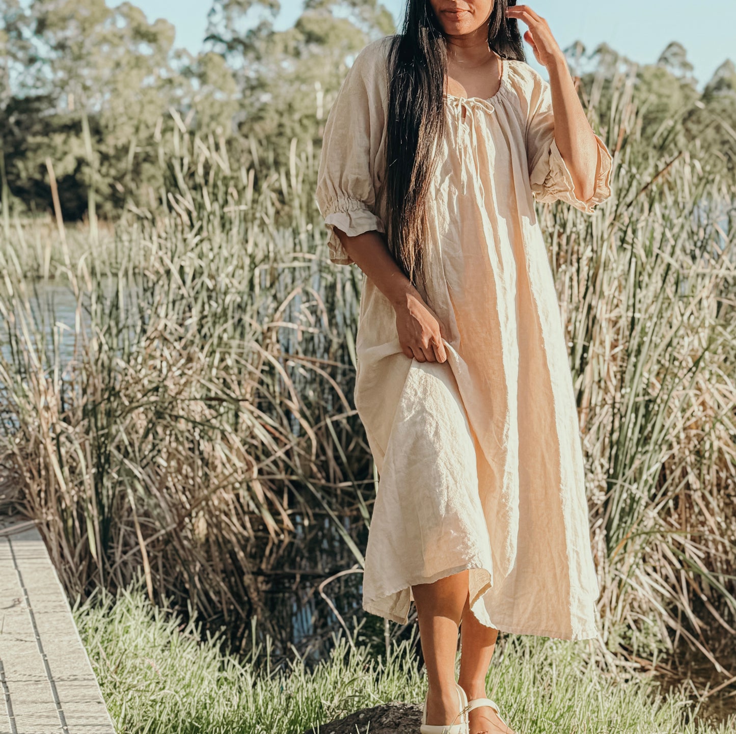 Ophelia Linen Midi dress ~ SAND