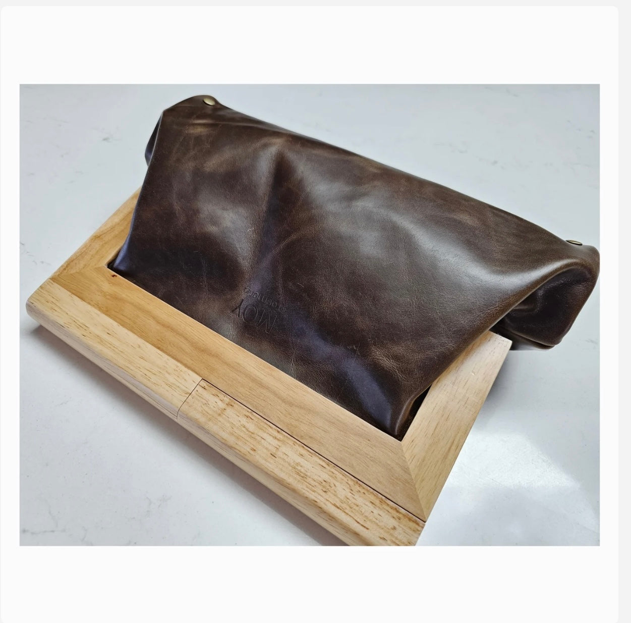 Chocolate Leather & Timber Clutch