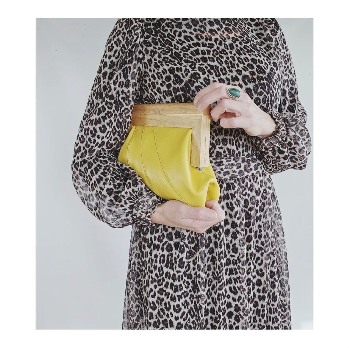 Daffodil Leather & Timber Clutch