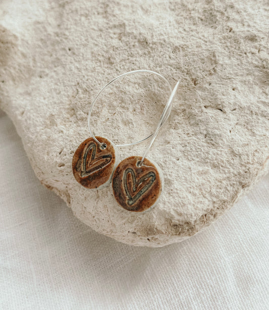 Clay ceramic Heart silver plated hoops earrings