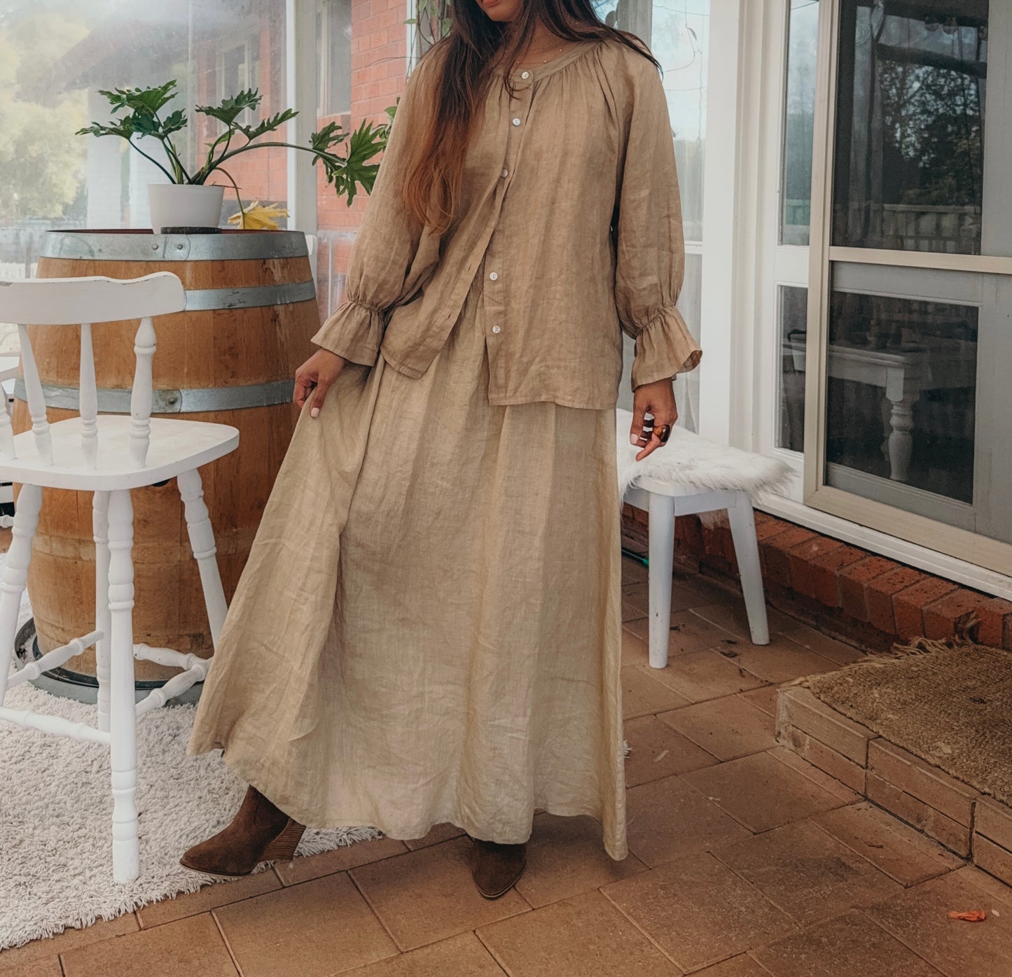 Cleo Ruffle Long sleeves Shirt in Vintage Ochre