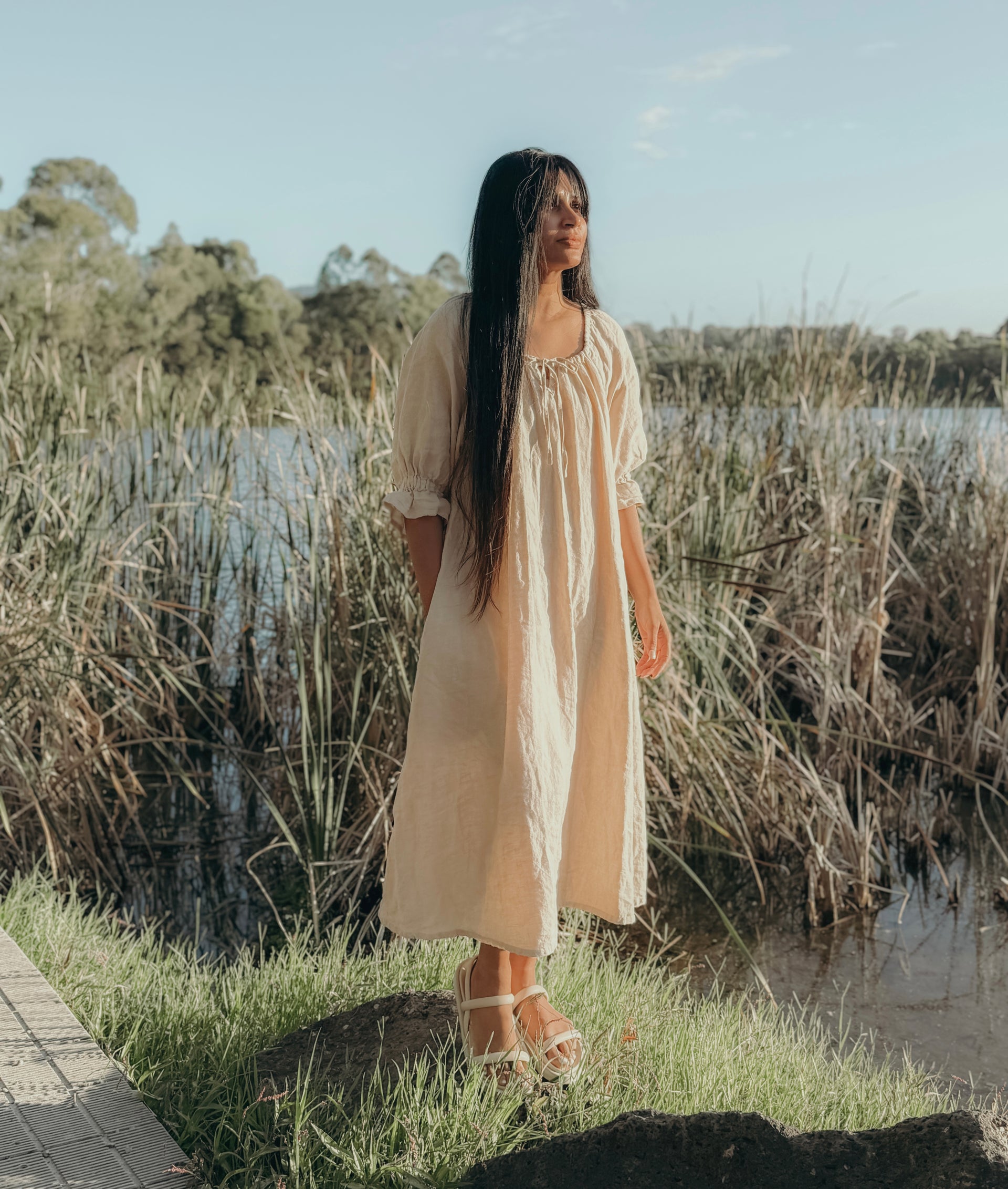 linen dress au Lucia Olive Linen Dress