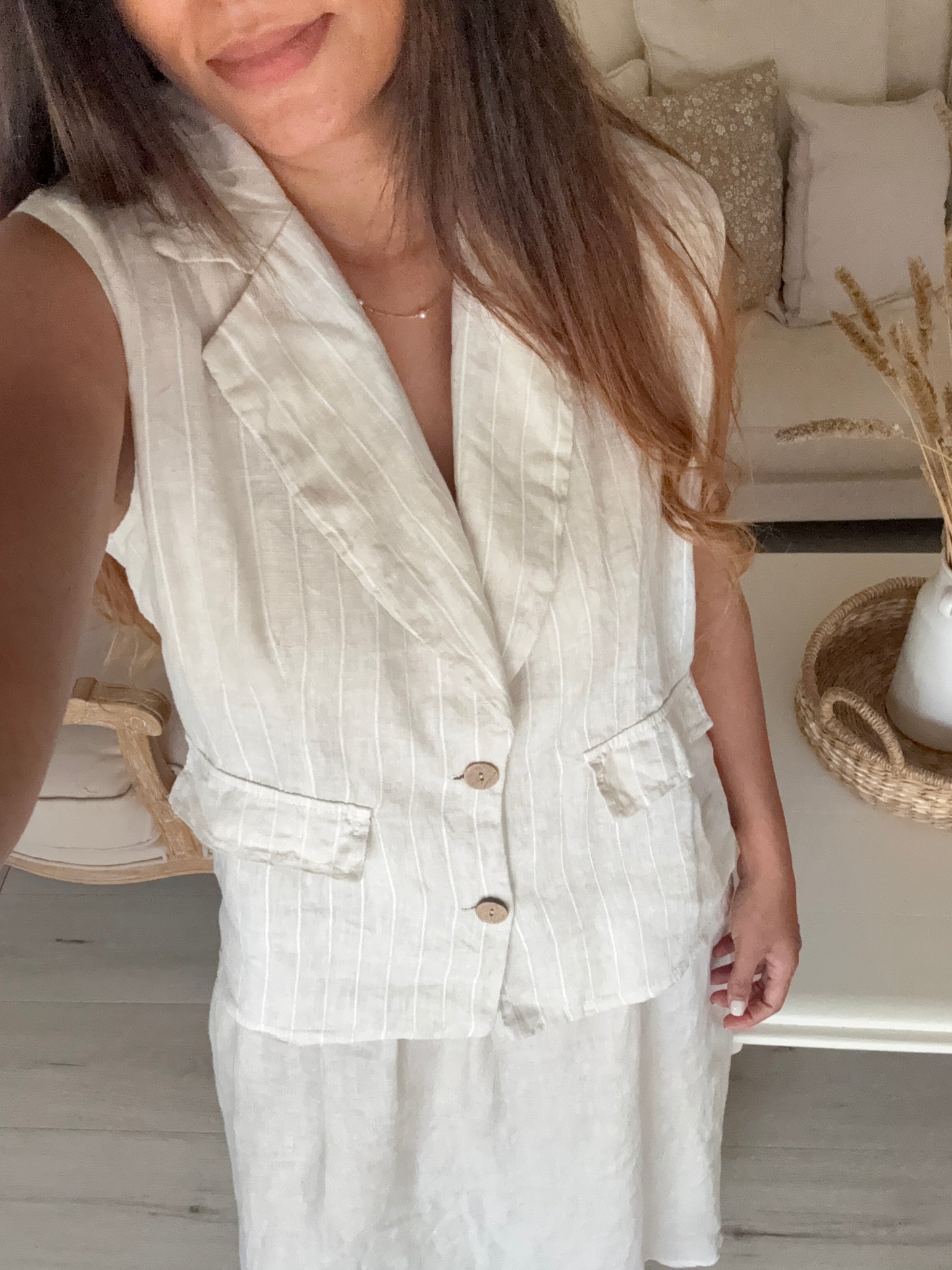 Lennie Waistcoat Top in Soft Beige