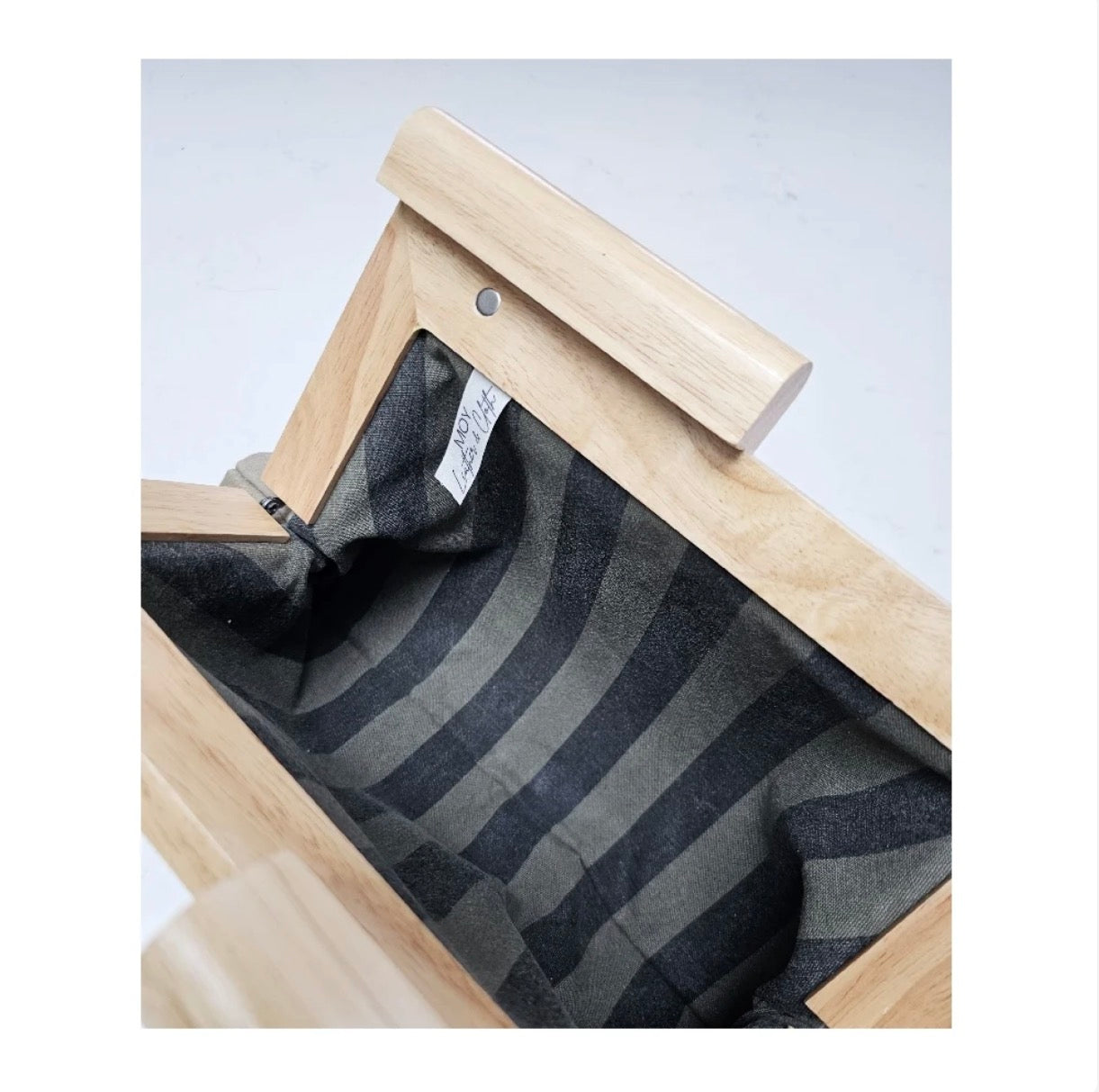 Olive Leather & Timber Clutch