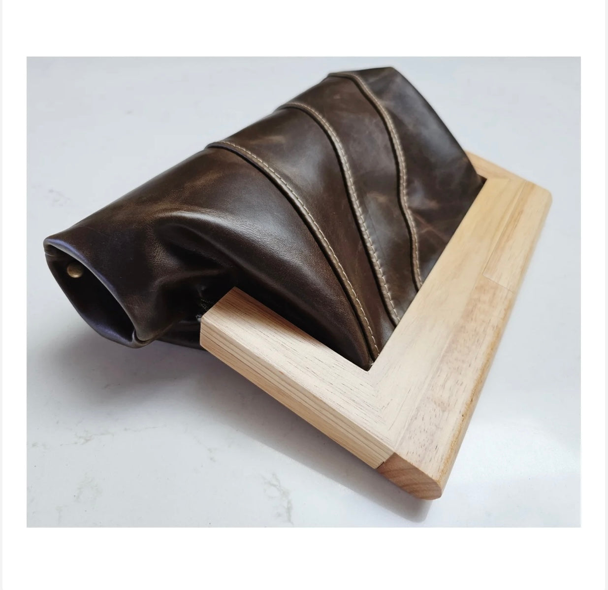 Chocolate Leather & Timber Clutch