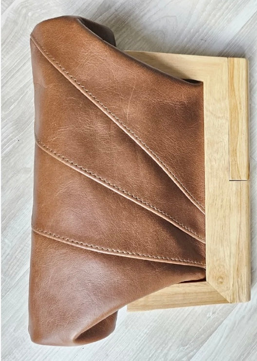 Cognac Leather & Timber Clutch