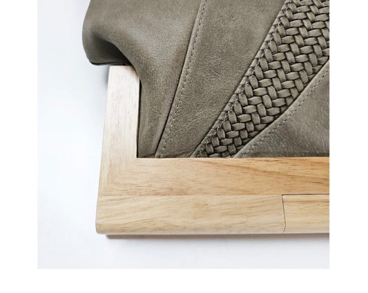 Olive Leather & Timber Clutch