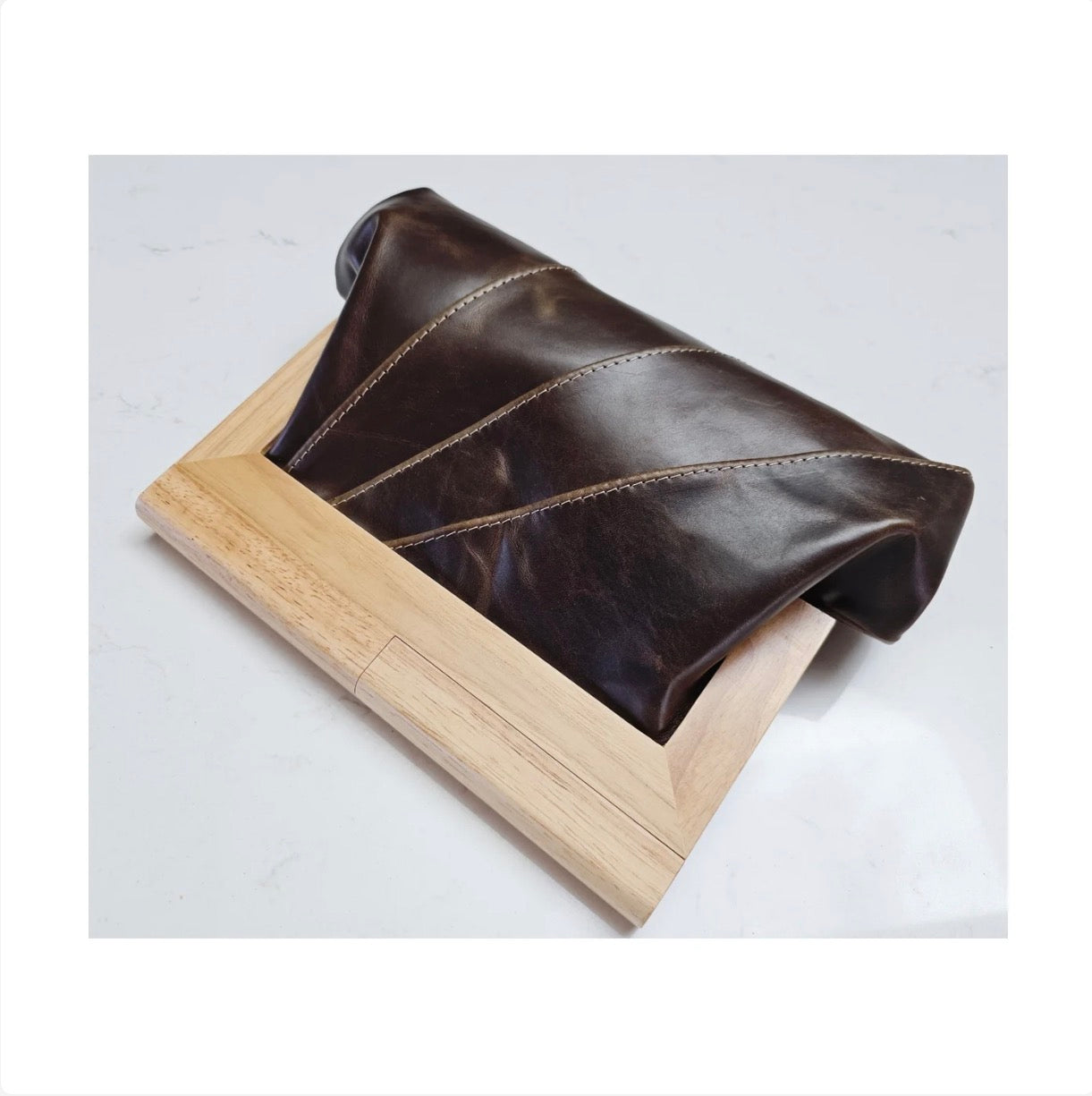 Chocolate Leather & Timber Clutch