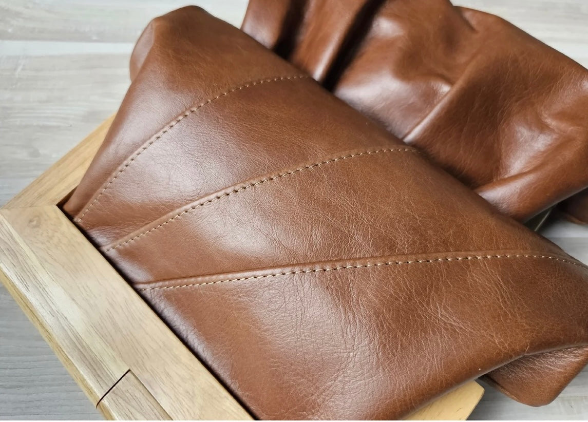 Cognac Leather & Timber Clutch