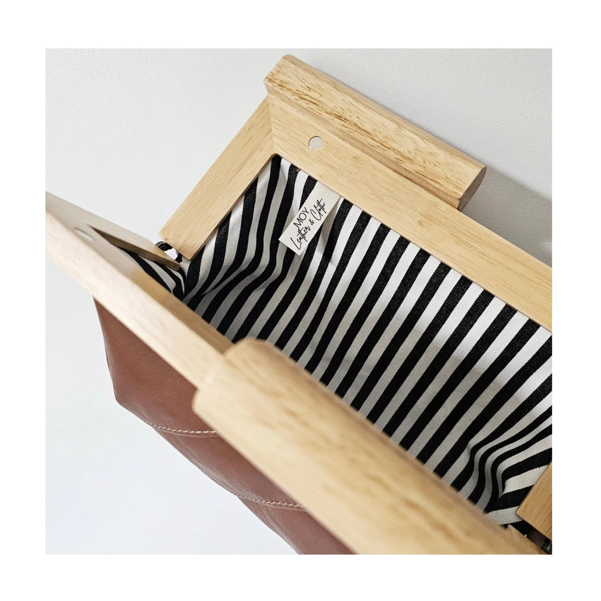 Cognac Leather & Timber Clutch